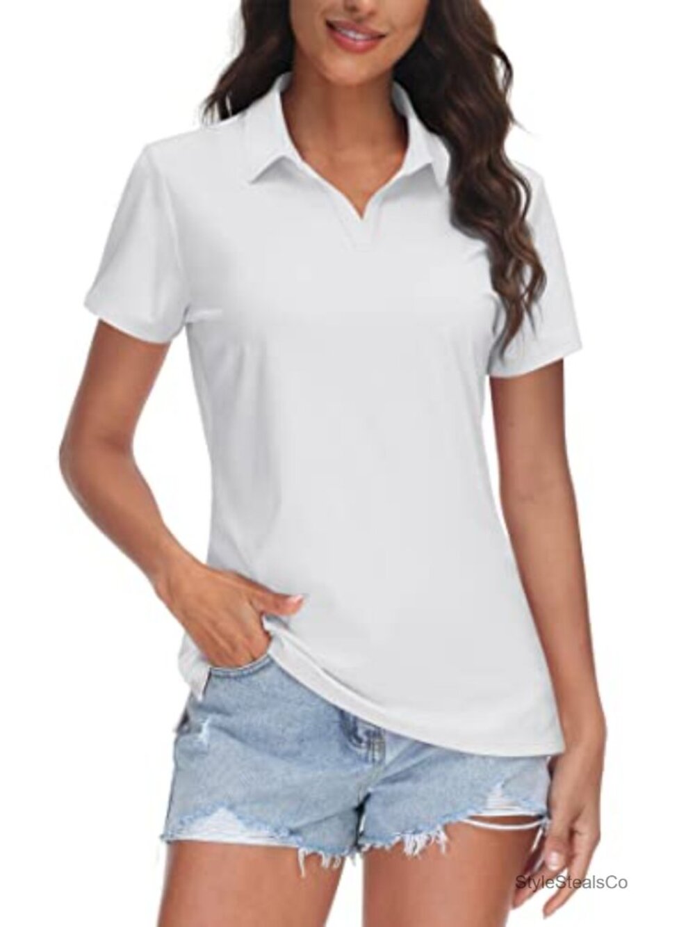 V-Neck Polo Shirt UPF 50+ Short Sleeve Quick Dry Golf Tennis Casual